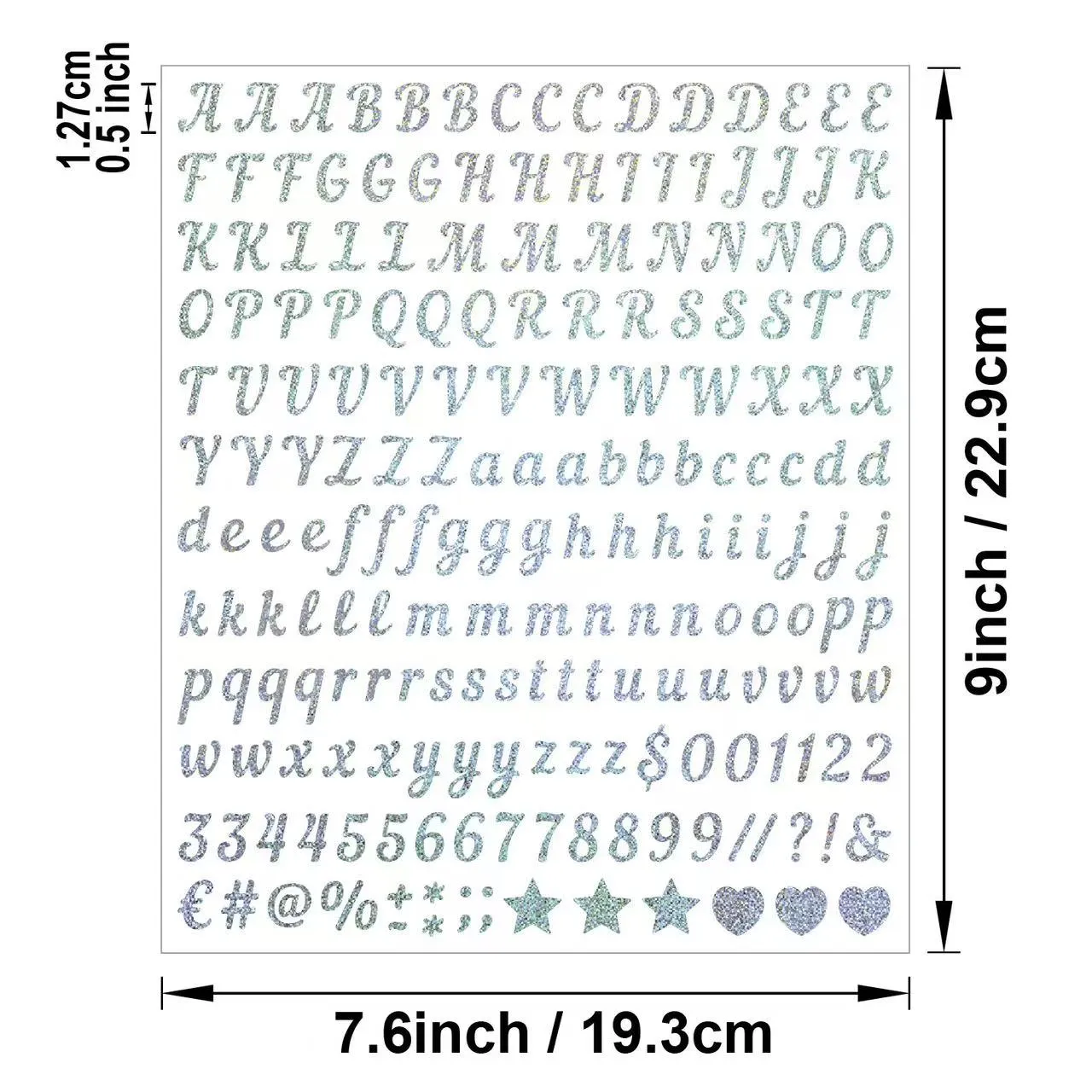 အက္ခရာနှင့်ဂဏန်း သဲကျောက်အလှဆင်စတစ်ကာ