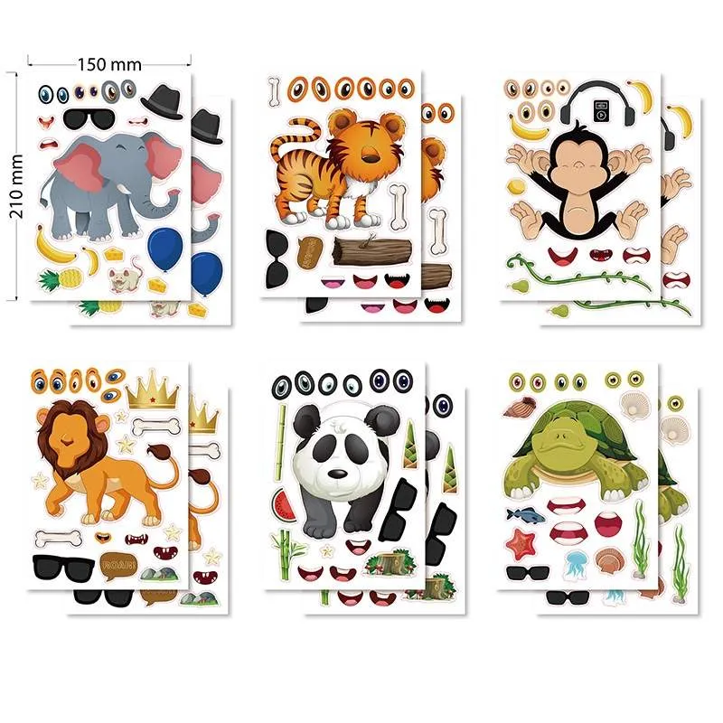 ကာတွန်း Animal Jigsaw Puzzles စတစ်ကာများ